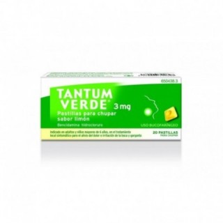 TANTUM VERDE 3 mg 20 PASTILLAS PARA CHUPAR (SABOR LIMON)